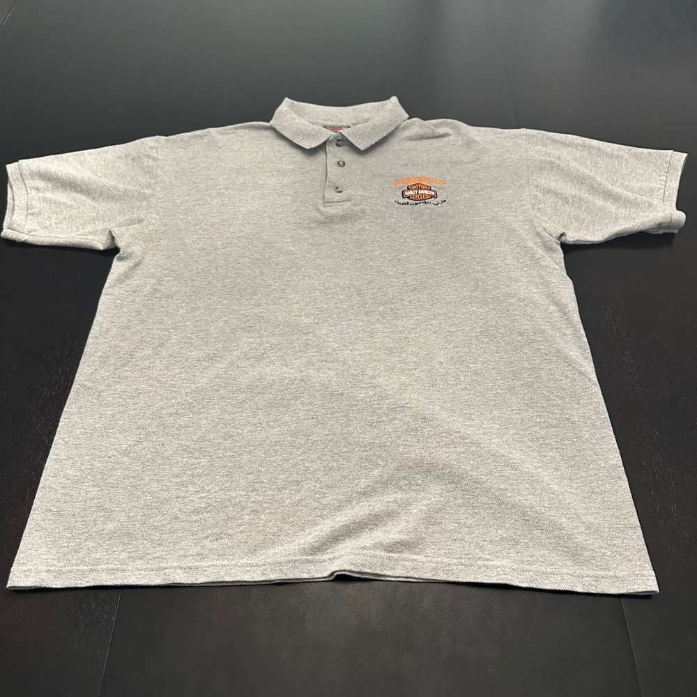 Harley-Davidson Polo Shirt Mens Large Gray Kuwait Embroidered Logo Short Sleeve